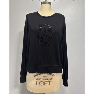 Brit NY Beaded Skull Sweatshirt Long Sleeve Knit Top Black Size S Whimsigoth